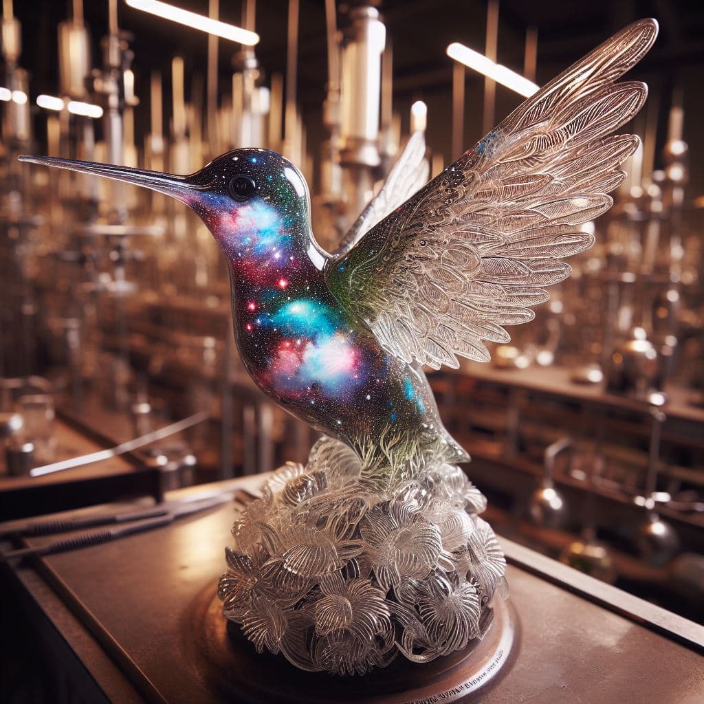 AI generated: Full 8k sharp quality focus on a beautiful intricate high quality shiny blown glass figurine of a be...