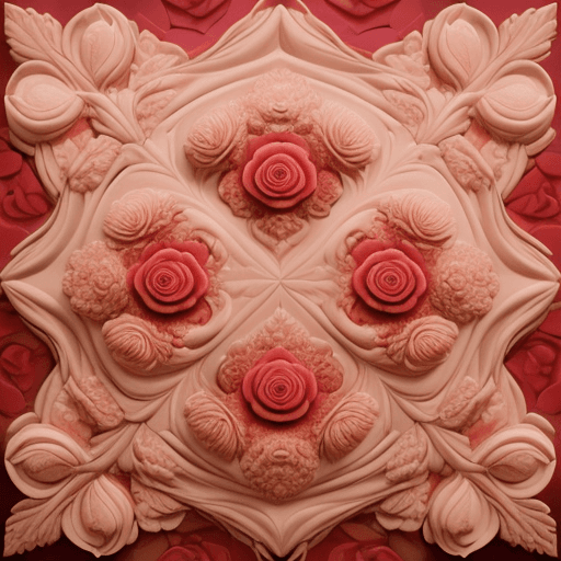 AI generated: A seamless  pattern of red and golden roses and florals in the style of relief scalpture,white, pink...