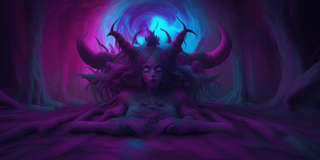 AI generated: ((psychedelic bizarre), (Surrealist Dreams), (Devilcore)), (Beautifully Color Graded), RTX, SSAO, HB...