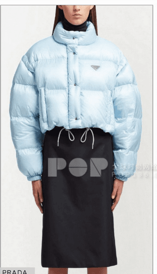 AI generated: girl model down jacket white Color O-silhouette slim fit or fitted cropped or short cocoon lamé embr...