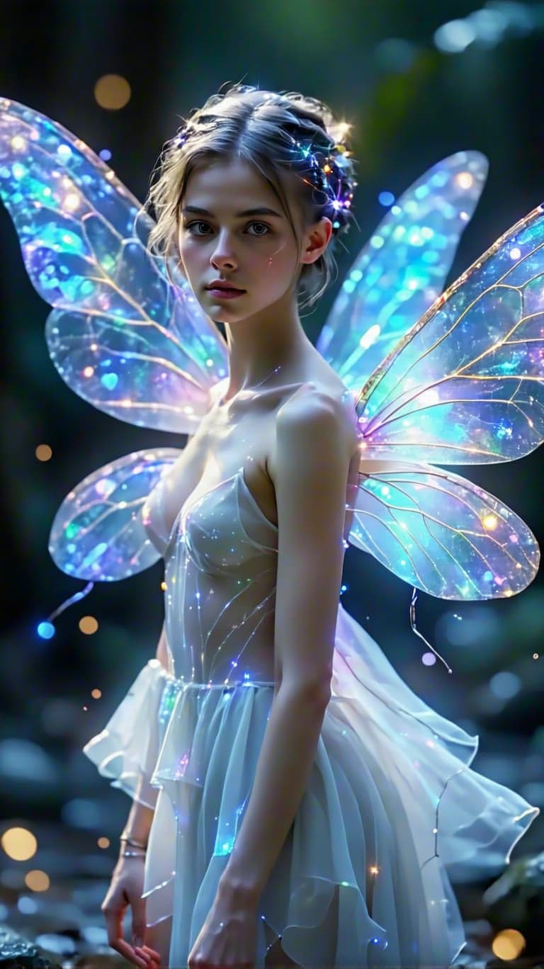 AI generated: A professional photo of a realistic of an 18 year old Fairy  (masterpiece), (futuristic), (realistic...