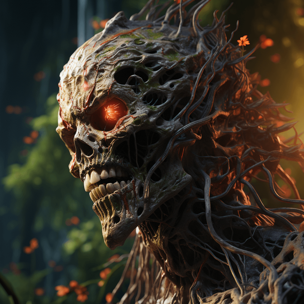 AI generated: a scary looking hellishly evil soul from deep depth of no mans land, full body, dripping skin, cryst...