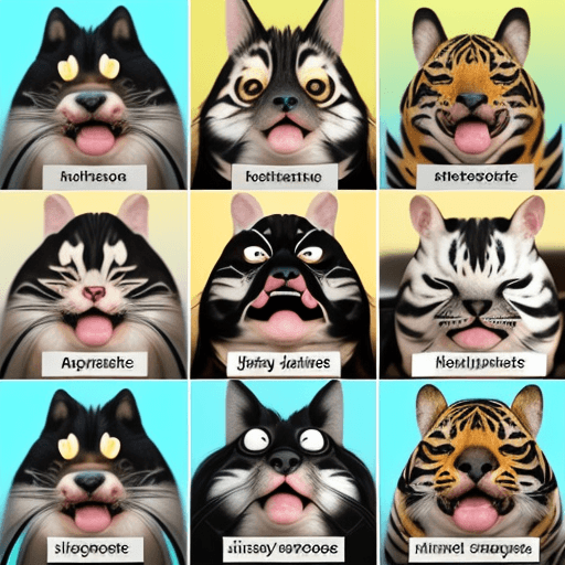 AI generated: Generate a series of comical meme faces featuring '#Animal Name' with exaggerated expressions and hu...