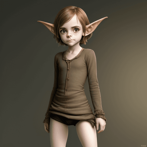 AI generated: Emma Watson, little goblin girl, skinny.