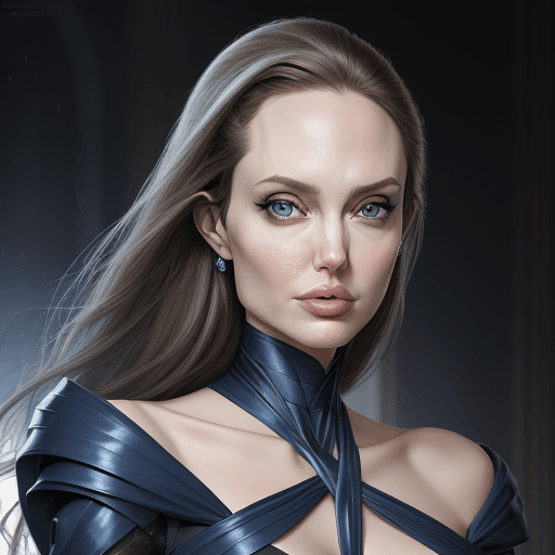 AI generated: the face of a woman with blue eyes the face of a person, in the style of angelina Jolie, light navy ...