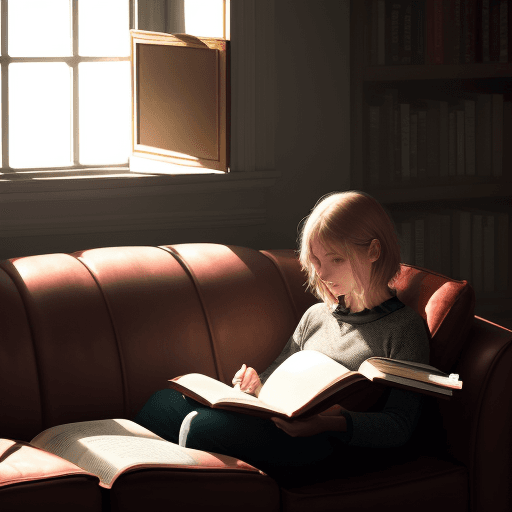 AI generated: A bacteria reading a book in a chester sofa, while light is entering through the window