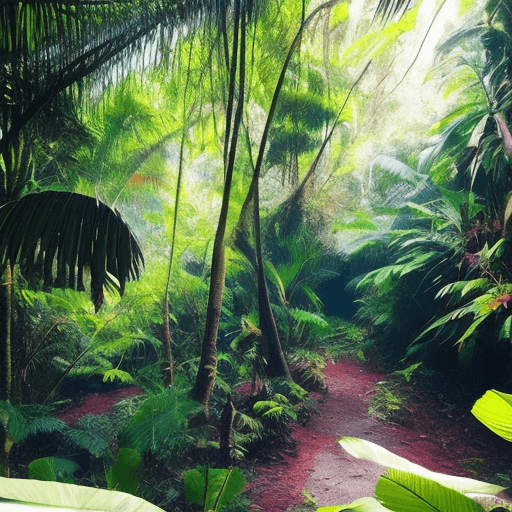AI generated: En las profundidades de una hipnótica jungla de neón claroscuro, colores vibrantes y sombras contras...