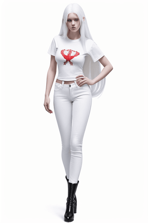 AI generated: 1 girl, long white hair, beautiful detailed face, standing, full body, with red latex jacked, white ...
