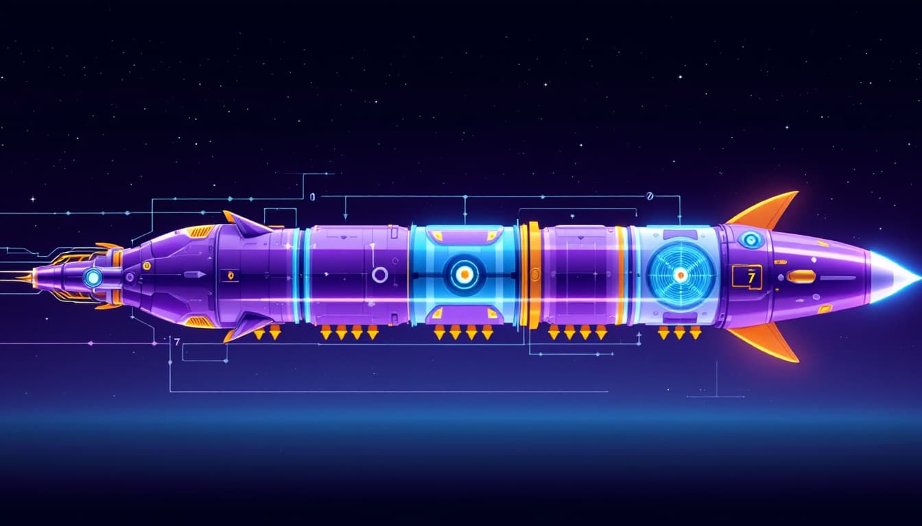 AI generated: Create a realistic image of a futuristic and technological rocket horizontally, where the cockpit is...