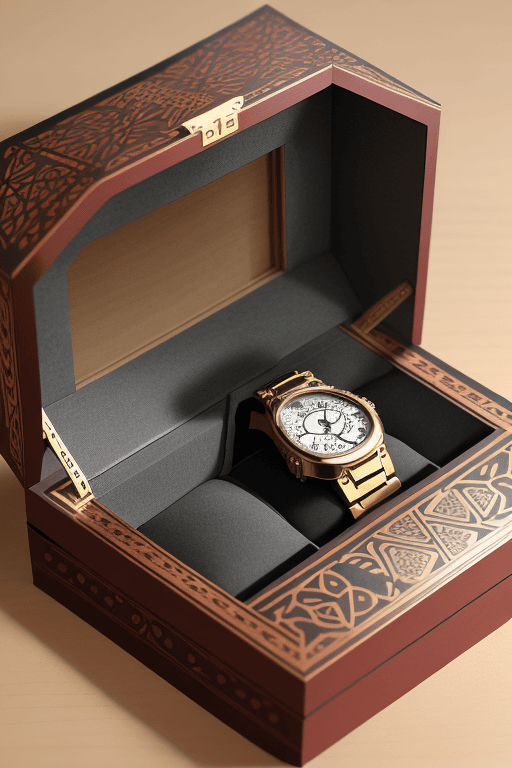 AI generated: A modern box made by laser cut machine has an ornamental design on mdf box for watches 