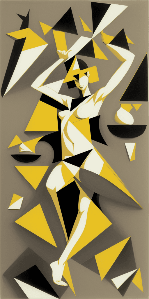 AI generated: (16k4d art rfktrstyle Half a pound of tuppenny rice), Cubist Angles, (Dynamic Pose)