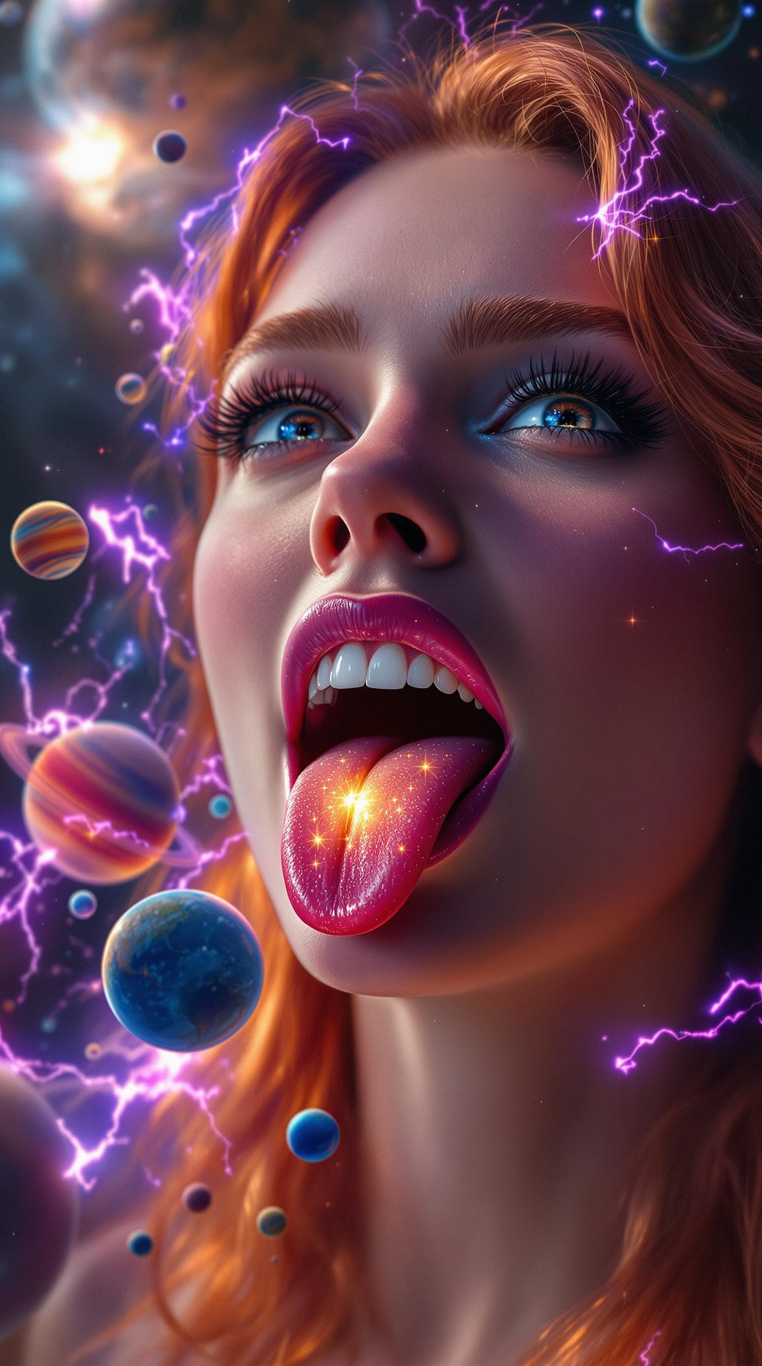 AI generated: 64K glossy photograph of redheaded enormous giantess 18 year old Redheaded Laura Prepon, Donna from ...