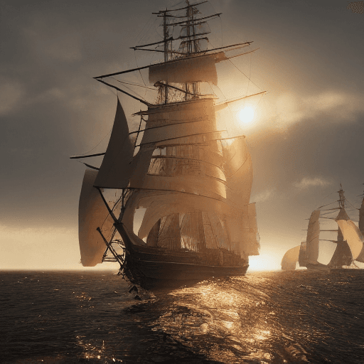 AI generated: Photo of a ultra realistic sailing ship, dramatic light, pale sunrise, cinematic lighting, battered,...