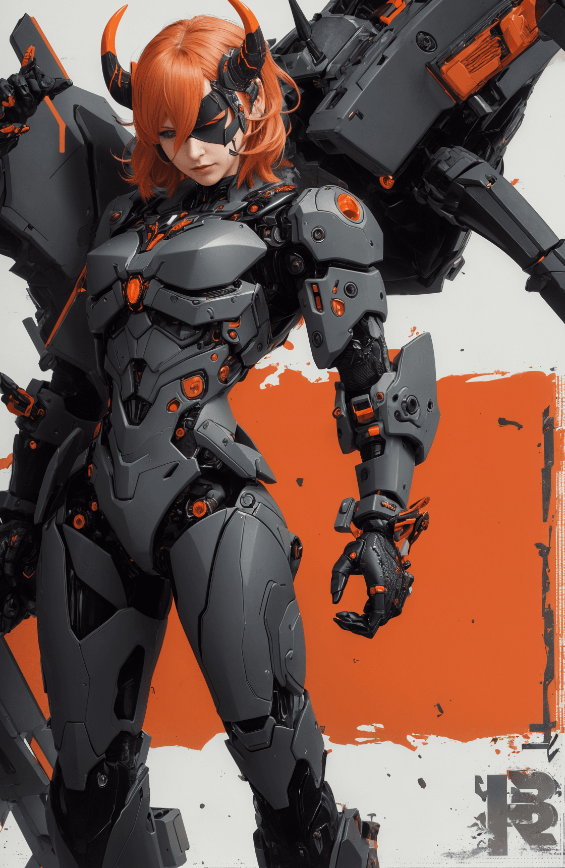AI generated: (magazine cover), full body image, mechanical angel, mech, highly detailed, demon horns, devil horns...