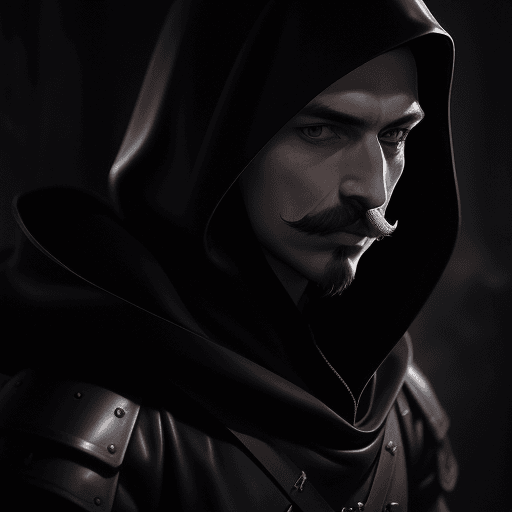 AI generated: Slavic young man knight with small beard and moustache and no helmet wearing black matte battle armo...