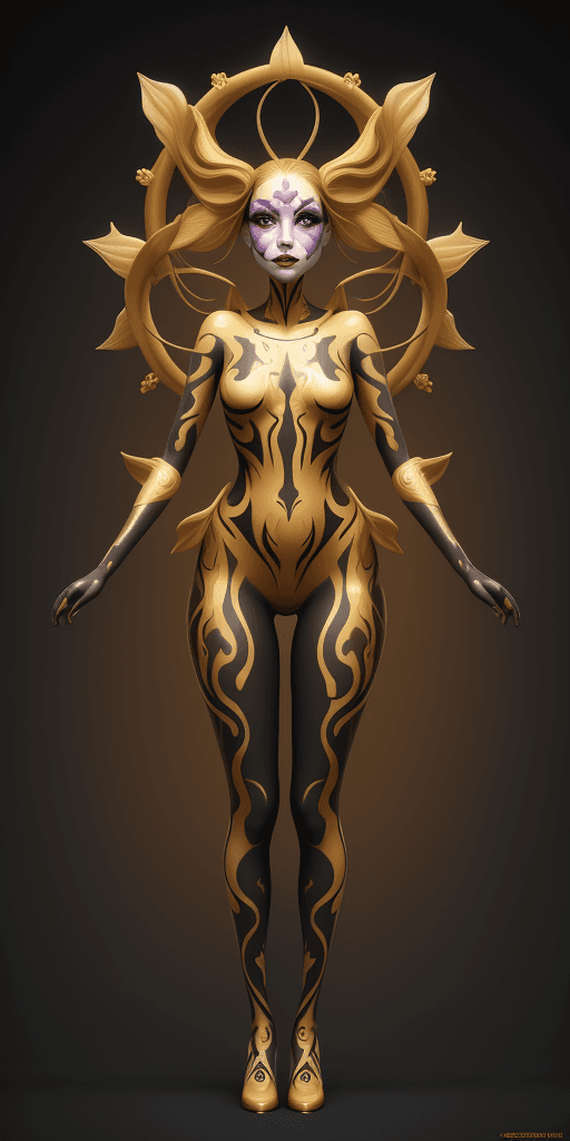 AI generated: full body, a girl with face painting and a golden background is wearing makeup, creative, glamorous ...