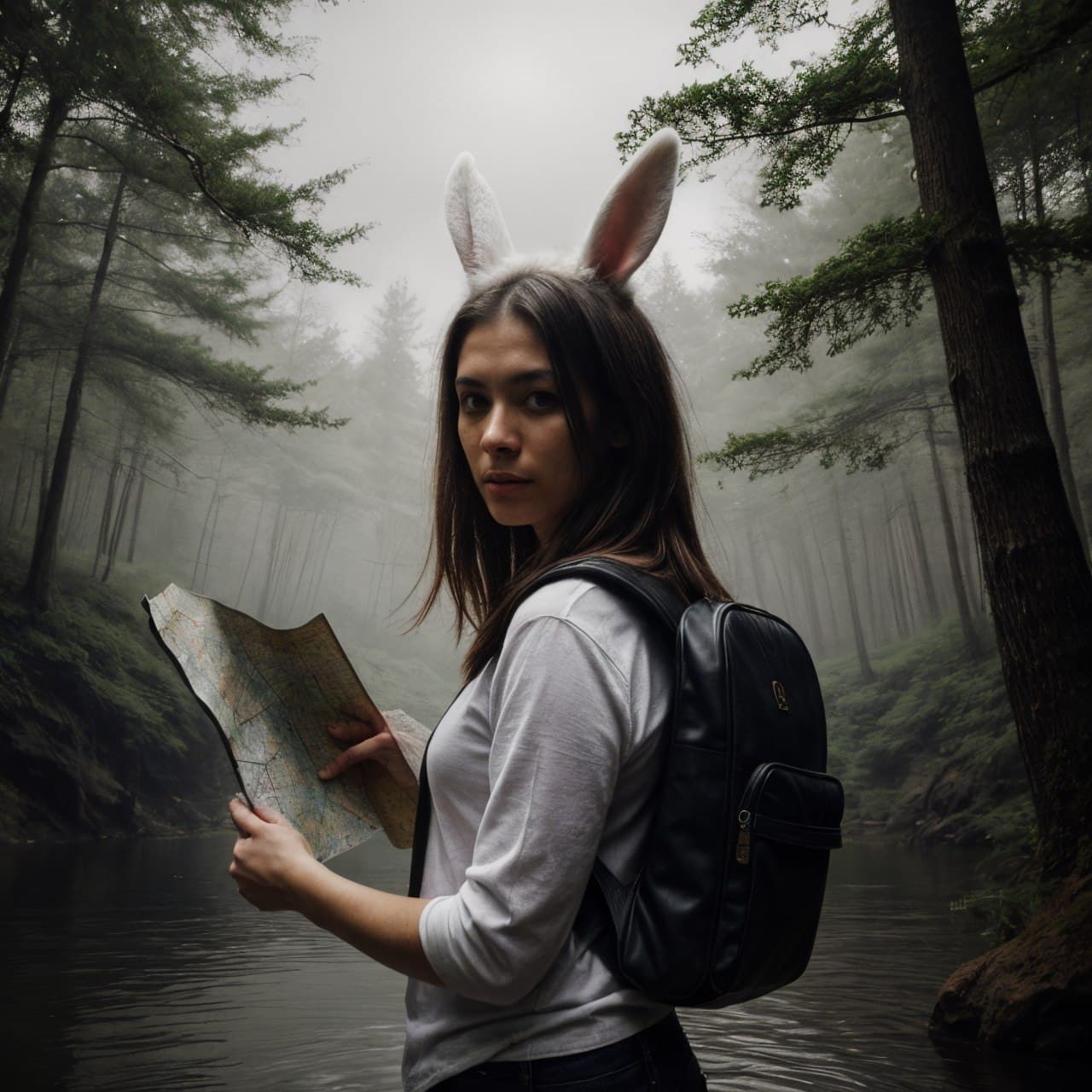 AI generated: classicnegative portrait photo, fantasy video game character concept art, a cute white fluffy rabbit...