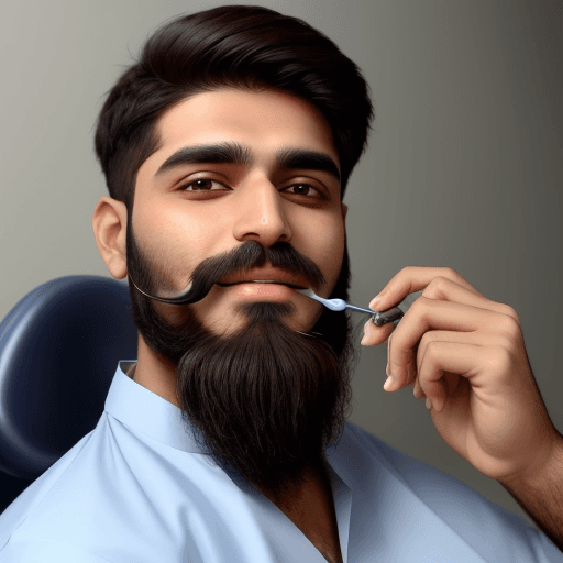 AI generated: a male dentist in Pakistan with beard doing dental procedures 

