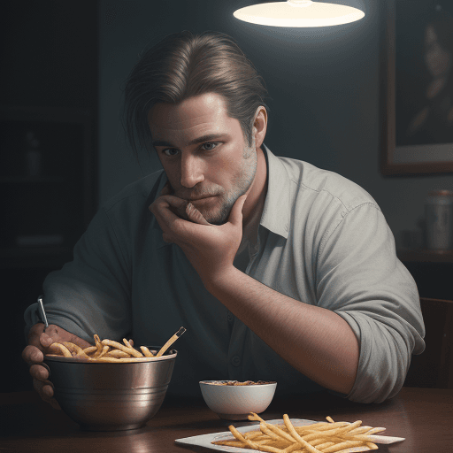 AI generated: detailed and realistic portrait of a beautiful picture from a man working on pc with a bowl from fre...