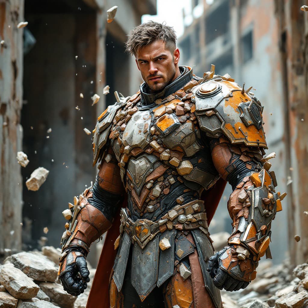 AI generated: a male superhuman, at a construction site, using telekinesis to breakdown surrounding objects and en...