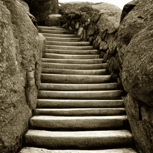 AI generated: stone stairs, a mountain made of stairs, minimalist natural backround 