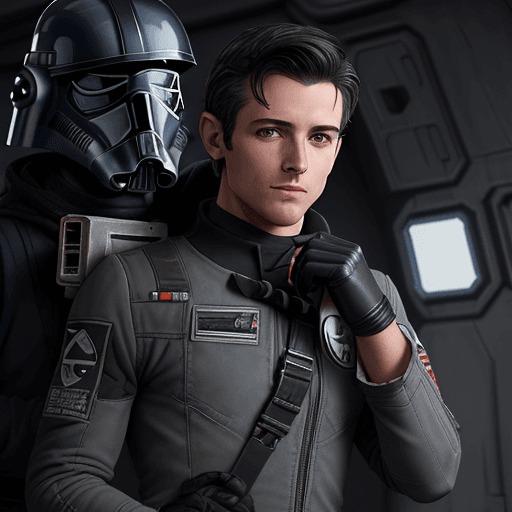AI generated: young, ruggedly handsome star wars starfighter pilot  with sharp features, short dark hair and stubb...