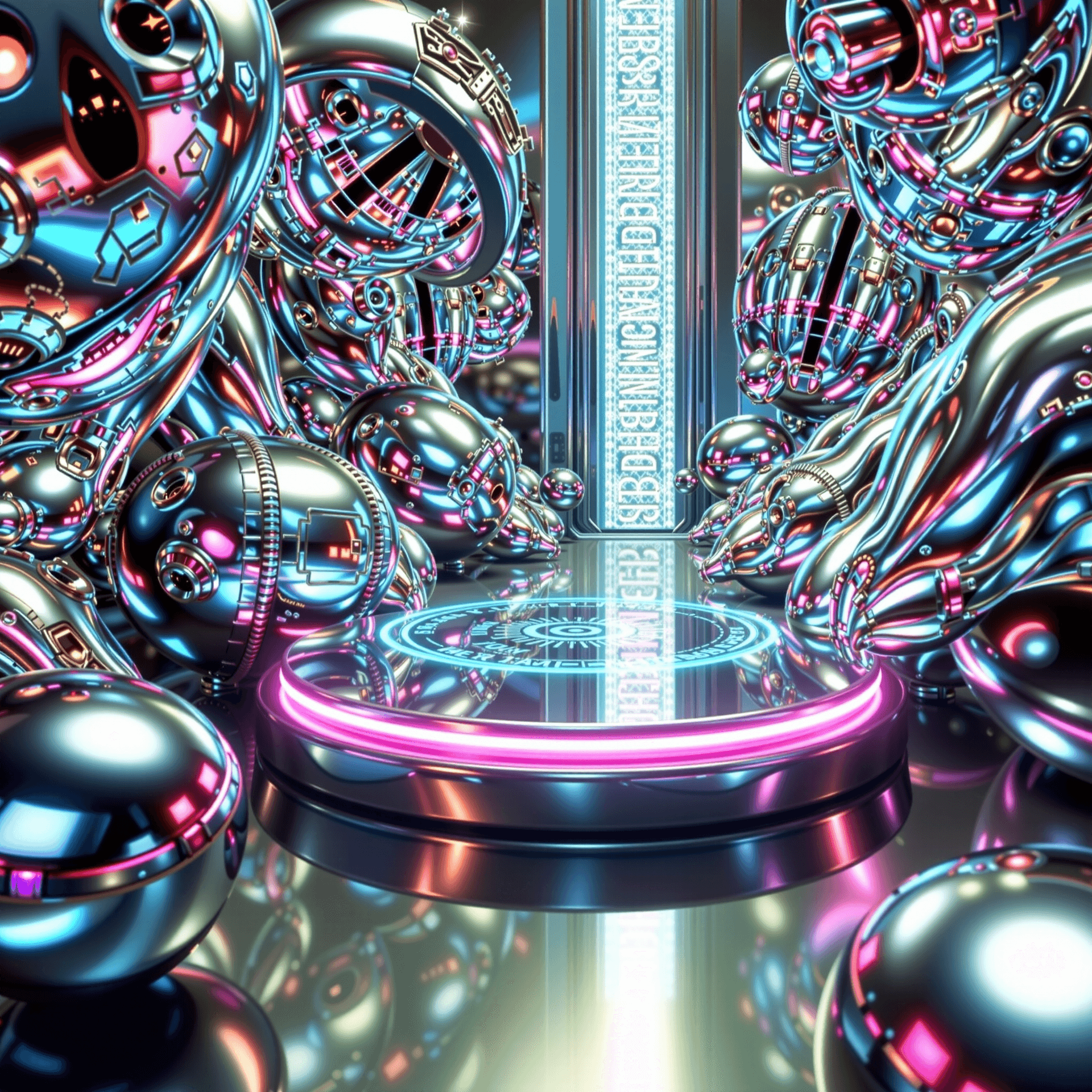 AI generated: A futuristic, shiny artwork featuring metallic chrome surfaces, reflective textures, and sleek digit...
