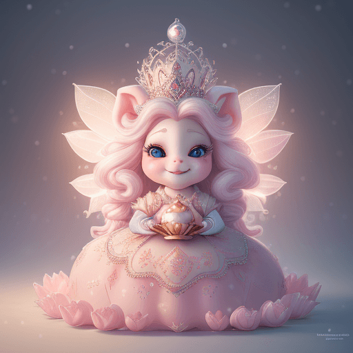 AI generated: a white pig baby wearing soft royal dress, dressed as snow princess, super cute, cinematic lighting,...