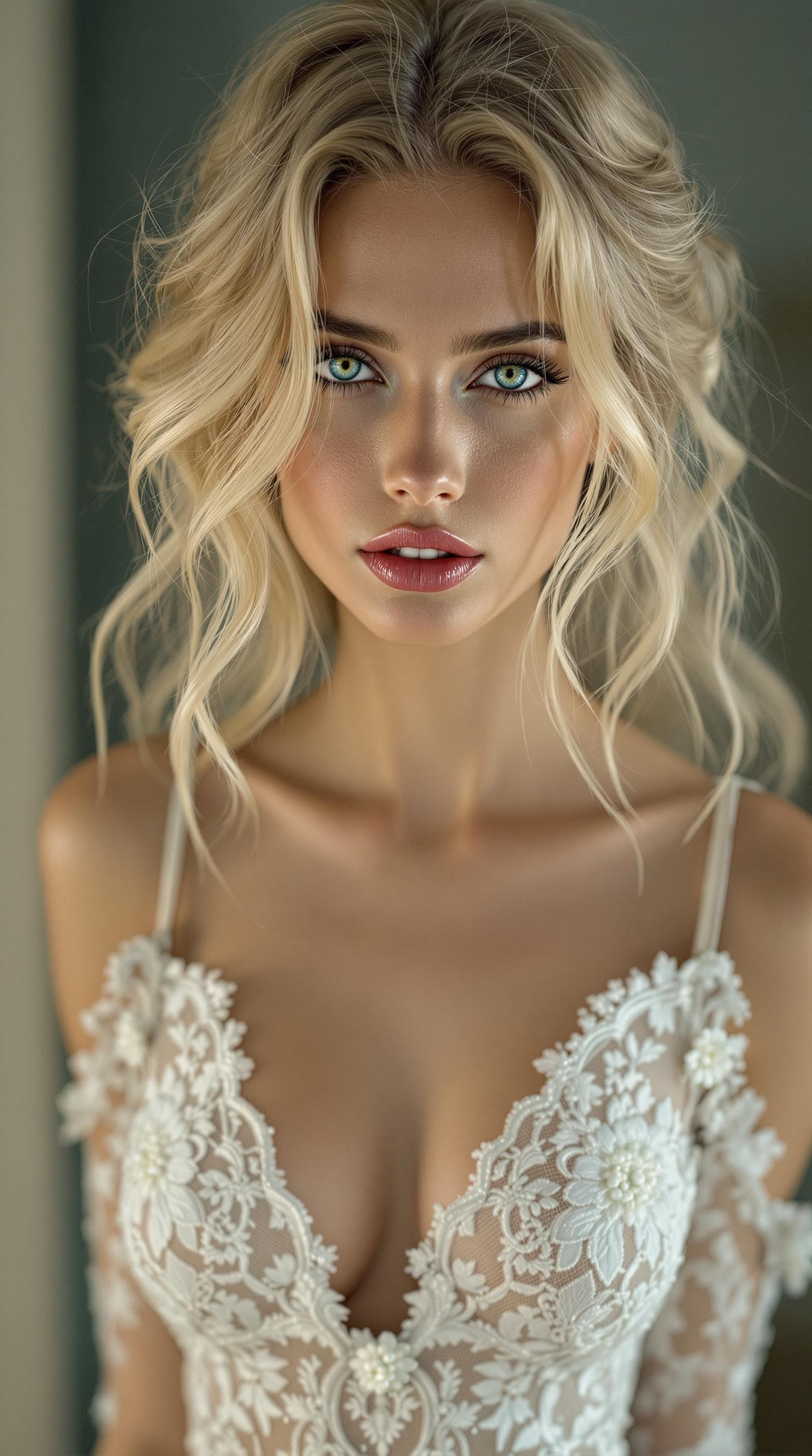 AI generated: "Dramatic fine art full vertical body image portrait. Gorgeous lithe supermodel, early 20's, fair sk...