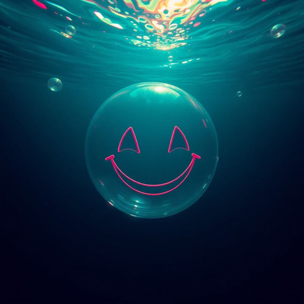 AI generated: abyssopelagic heretic, sinister sly smile bubble escapade, doomed user, glitch art in oceanic 3d tec...