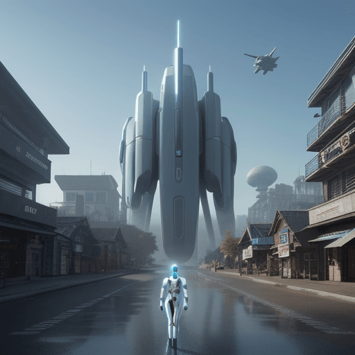 AI generated: futuristic and dreamy town scenery with androids and roboters 