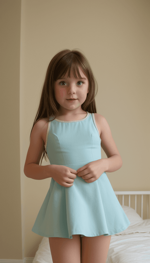 AI generated: little girl  The camera shot from panties below. minidress open legs she lifted her skirt