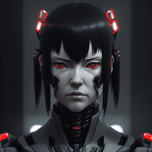 AI generated: 3d rendering, close-up, hyper detail front shot, focus to face, strange face with complex system equ...