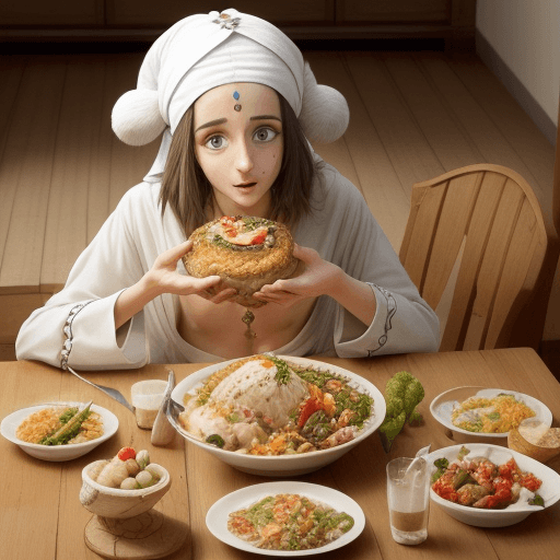 AI generated: une creature kundalini mange un repas super pranah