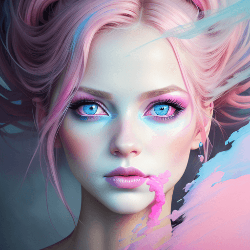 AI generated: portrait of a woman covered in cloud of smoke, blue eyes, whirlwind, pink highlight colors, pink mak...