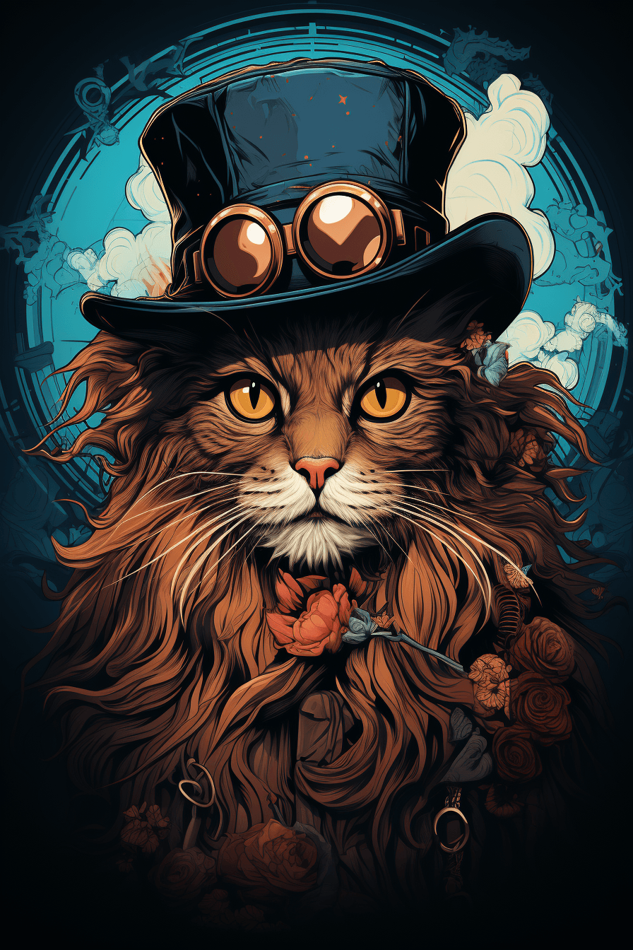 AI generated: illustration of an gentleman cat, in the style of 2d game art, cyan and orange, 32k uhd, necropunk, ...