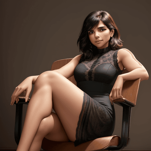 AI generated: An image of a samantha ruth prabhu with a confident and poised demeanor, sitting on a wooden directo...