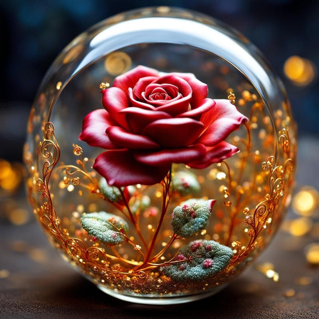 AI generated: By Alexander Jansson || A beautiful translucent fully transparent GLASS rose full of swirly beautifu...