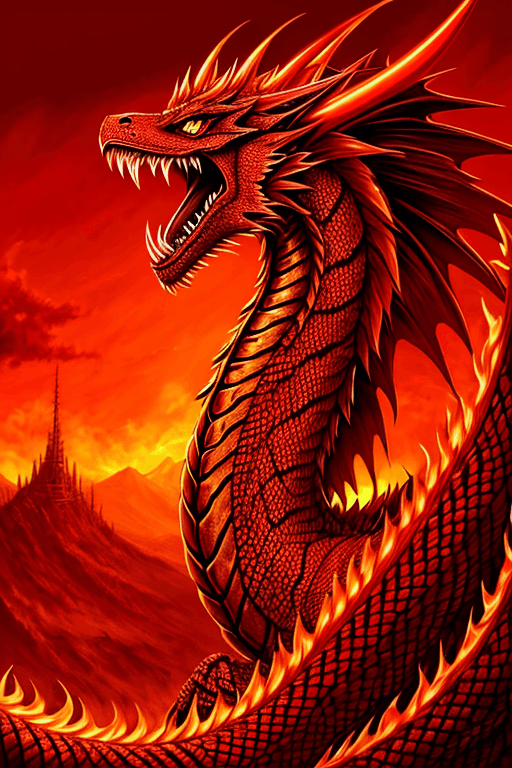 AI generated: fire dragon anime dragon, in the style of red and brown, digital painting and drawing, cobra, emek g...