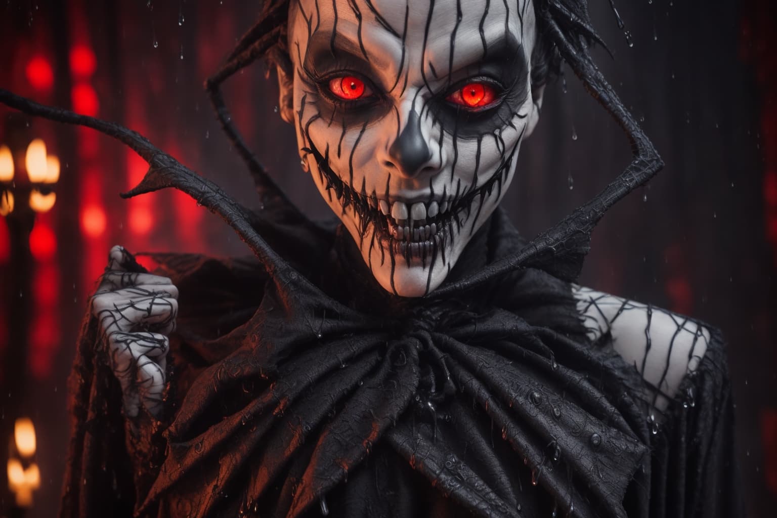 AI generated: jack skellington, surreal masterpiece of a gothic vampire, angry, gothic enchanted (adorned zentangl...