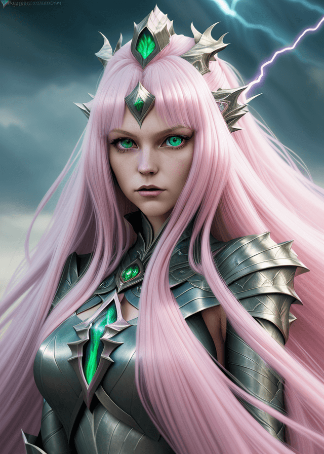 AI generated: Platinum Pink Long Hair Dragon Queen Woman | fantasy art | hair in the wind with bangs | epic fantas...