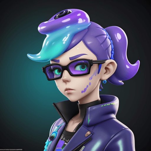 AI generated: splatoon 3 character, 3d model, androgynous adult, idol style, unreal engine 5, cyan slime melt, blu...