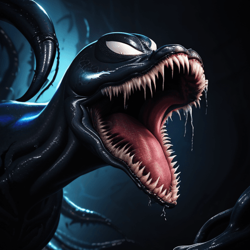 AI generated: a close up of a venom with its mouth open, film key art, by Charles Fremont Conner, full image, clea...