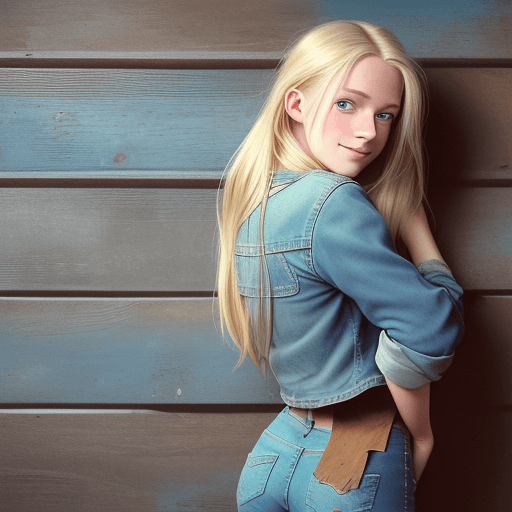 AI generated: analog film photo  of a young woman,  long blonde hair, dark roots, light-blue eyes, from behind, st...