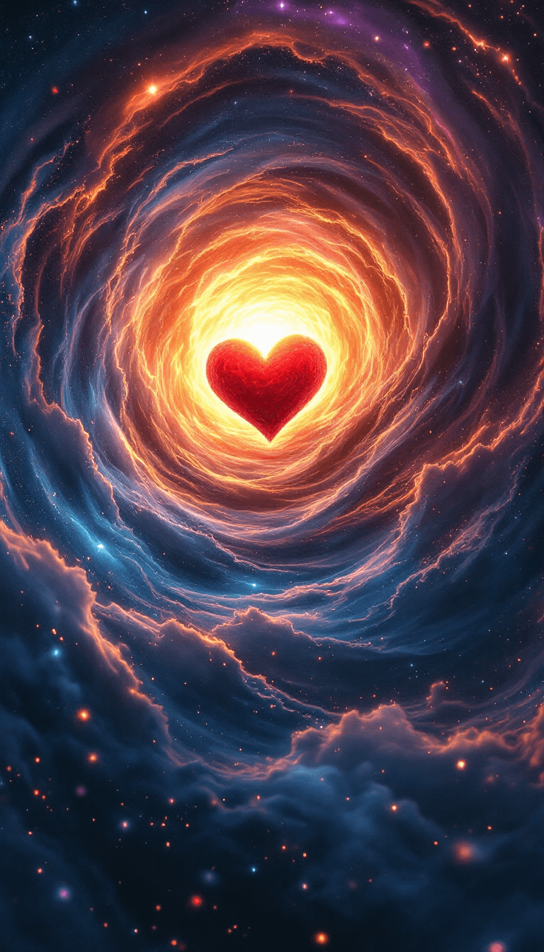AI generated: Swirling hyperrealistic hyperspatial vortex tornado of a loveheart, the heart forming outline rising...