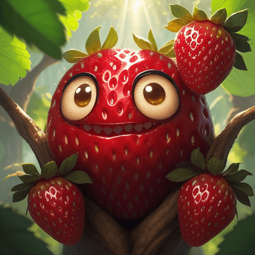 AI generated: ((masterpiece:1.3,concept art,best quality)),very cute appealing anthropomorphic strawberry,looking ...