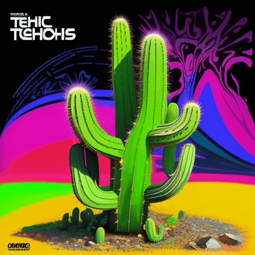 AI generated: 
a spontaneous, graceful, simple, semi-abstract psychedelic cactus for epic melodic techno cover art...