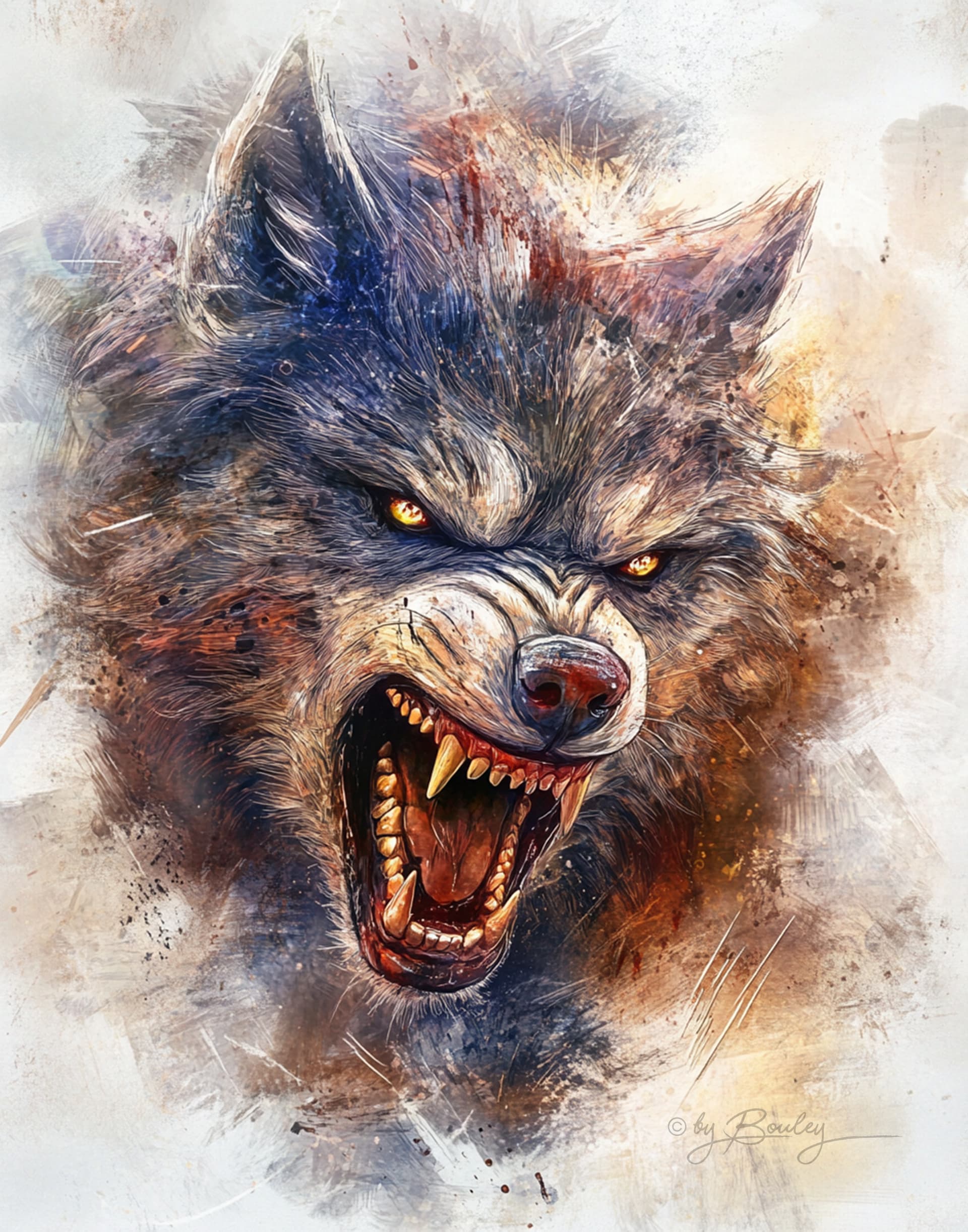 AI generated: digitial painting,watercolor vintage old vintage halloween werewolf vivid colors, many intricate det...