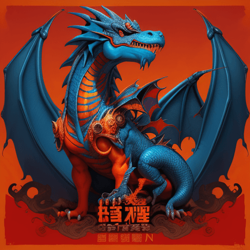 AI generated: poster of a blue dragon with sunglasses, in the style of orient-inspired, post-apocalyptic surrealis...