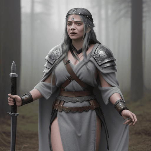 AI generated: rehaired viking warrior princess with armored robes, in the style of manjit bawa, wilderness, colori...
